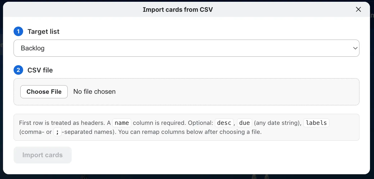 Trello CSV Card Importer preview